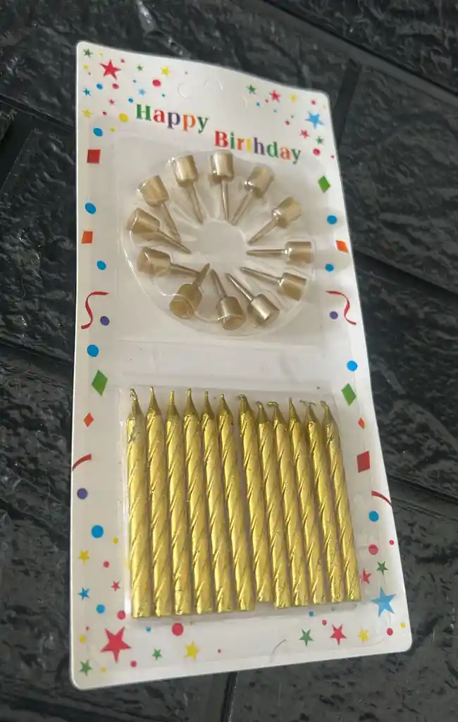 Vela Cumpleaños Espiral Doradas Pequeñas + Base X12 Cod.1543