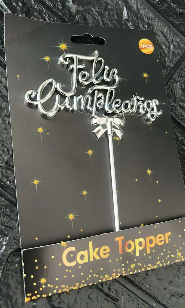 Topper / Toppers Feliz Cumpleaños Metalizado Plateado