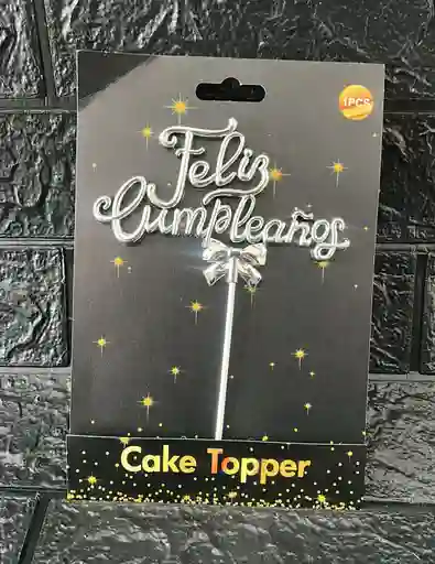 Topper / Toppers Feliz Cumpleaños Metalizado Plateado