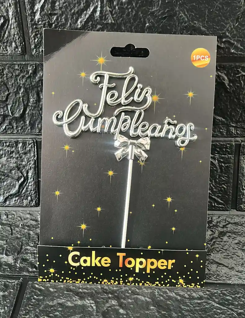 Topper / Toppers Feliz Cumpleaños Metalizado Plateado