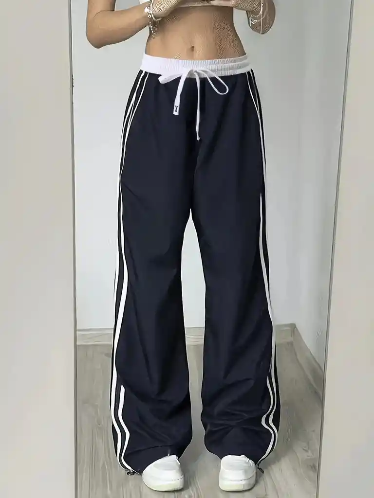 Pantalones Unicolor De Cintura Con Nudo Tejido De Canalé