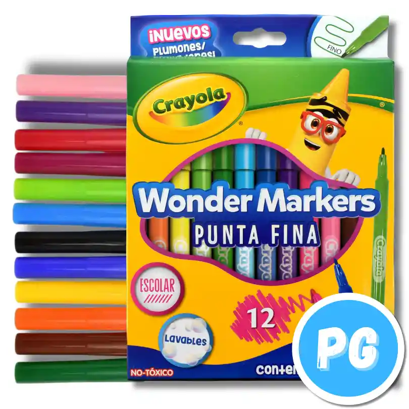Paquete Plumones Crayola Punta Fina X12 Unds Surtidos Wonder Markers