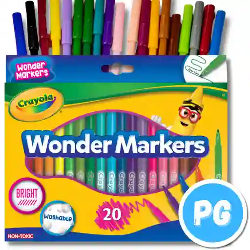 Paquete Plumones Crayola Punta Fina X20 Unds Surtidos Wonder Markers