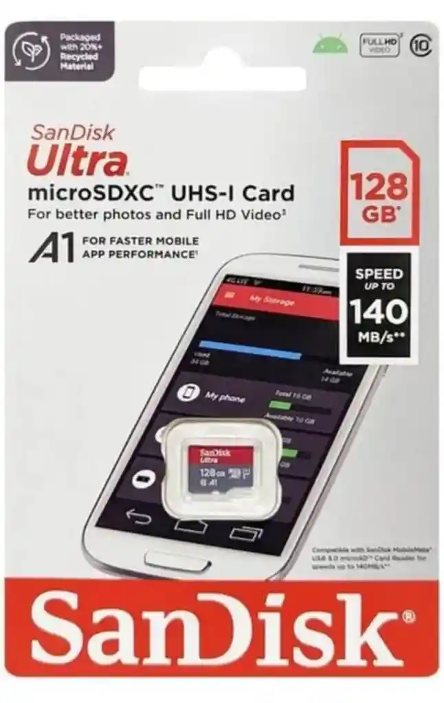 Tarjeta De Memoria Ultra Sandisk Micro Sdxd Ush-1 128 Gb Hasta 140 Mb/s Full Hd