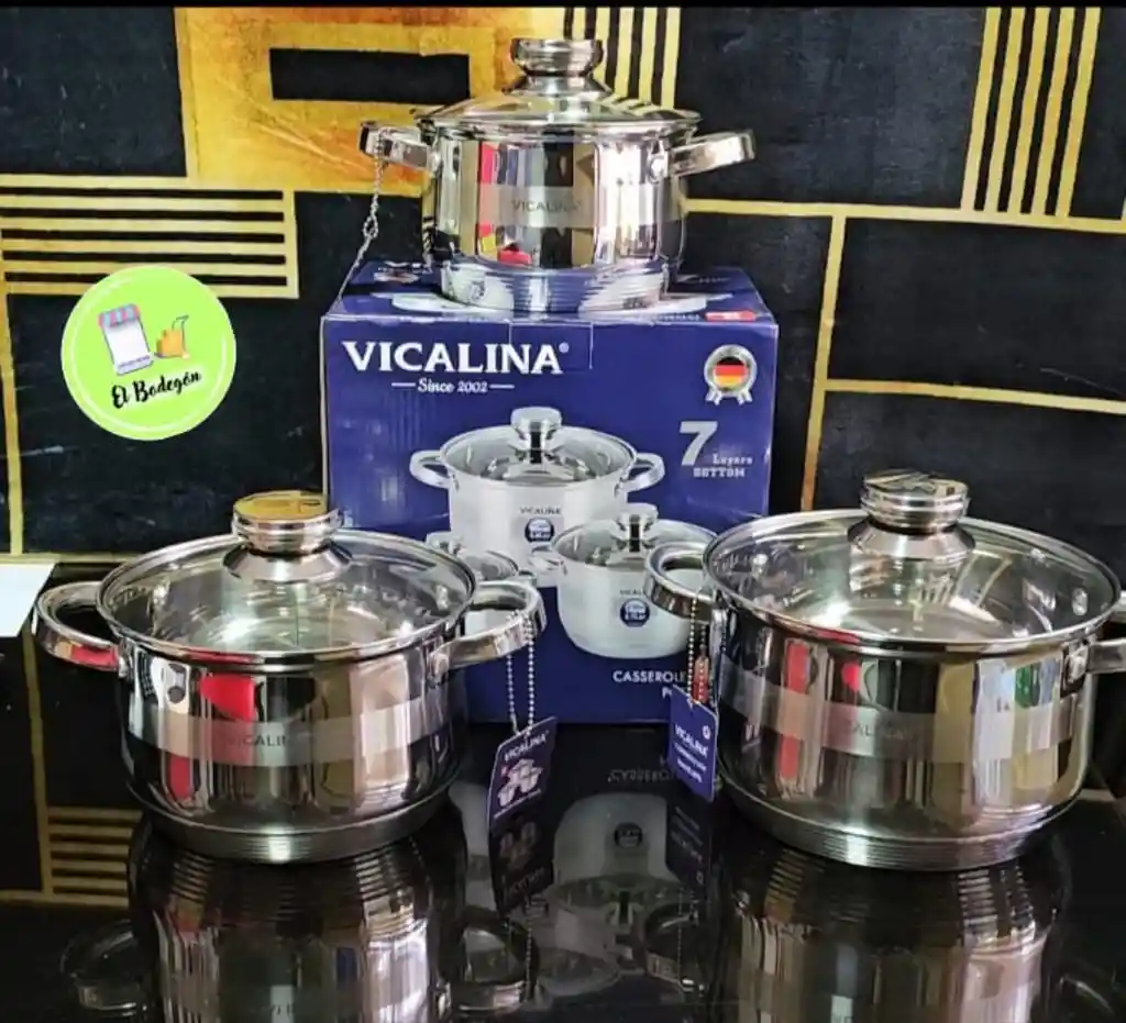 Set De 3 Ollas 6 Piezas Acero Inoxidable Vicalina