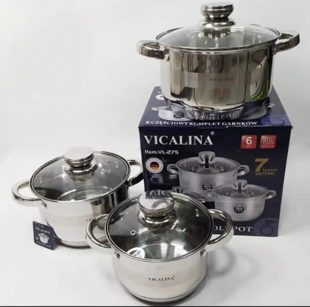 Set De 3 Ollas 6 Piezas Acero Inoxidable Vicalina