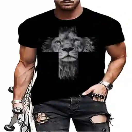 Camiseta Color Negro Con Leon Talla L