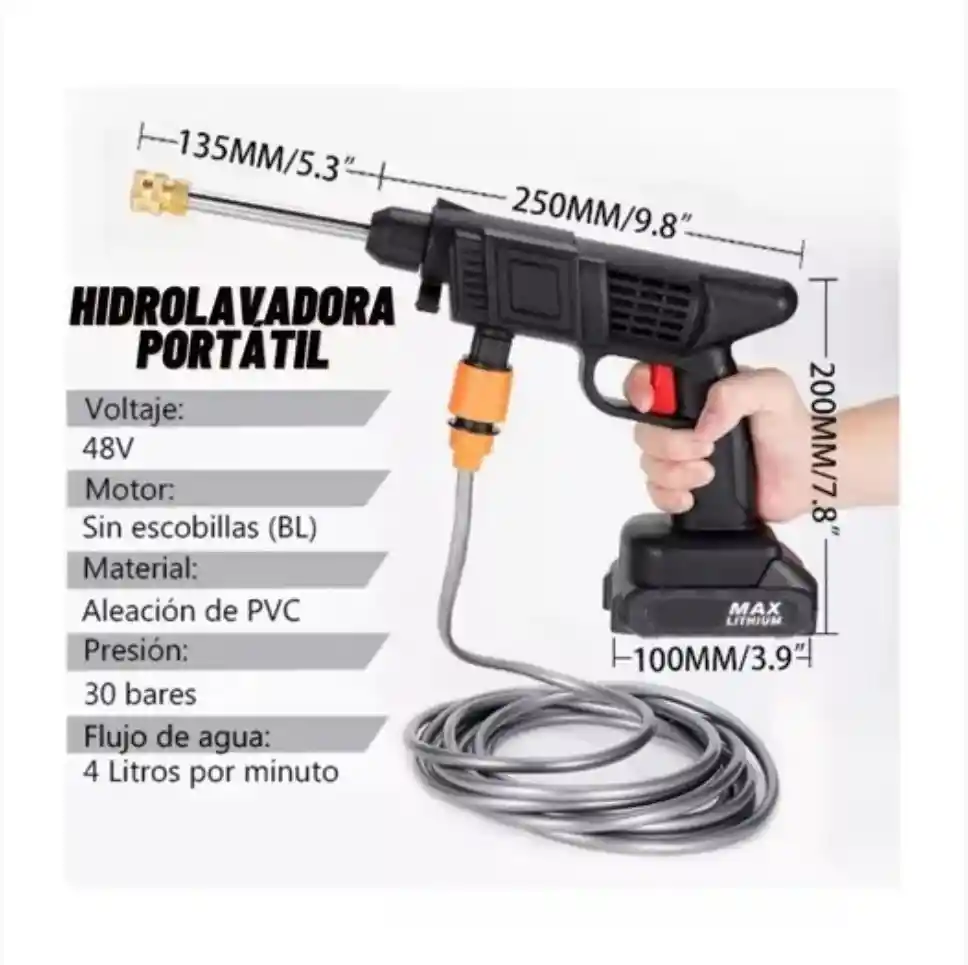 Hidrolavadora Portátil Inalámbrica 1 Batería 48v Recargable