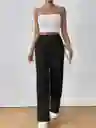 Pantalones Unicolor De Cintura Con Nudo Tejido De Canalé