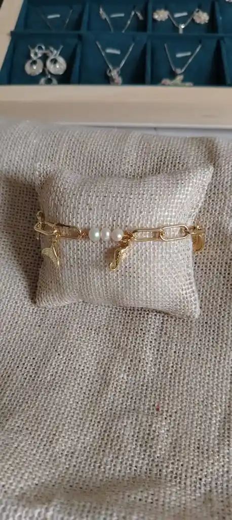 Pulsera O Tobillera Dijes Delmar En Rodio