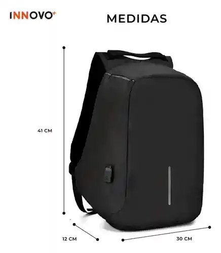 Bolso Mochila De Espalda Multifuncional Unisex Negra Con Puerto Usb Divisiones Laptop