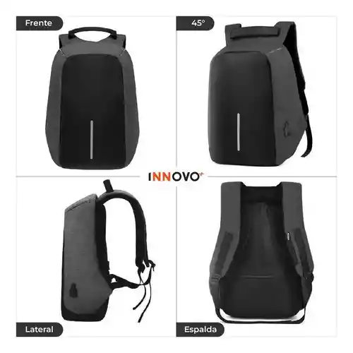 Bolso Mochila De Espalda Multifuncional Unisex Negra Con Puerto Usb Divisiones Laptop