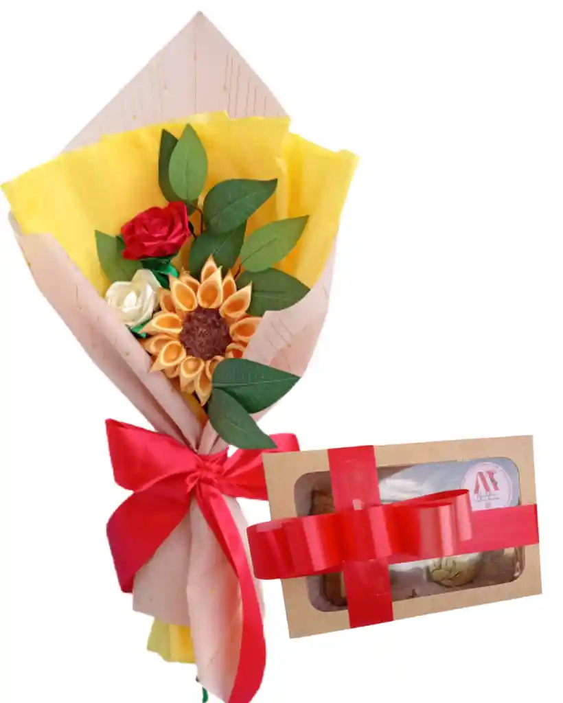 Ramo Girasol Y Rosas Radiante Eterno Con Chocolates