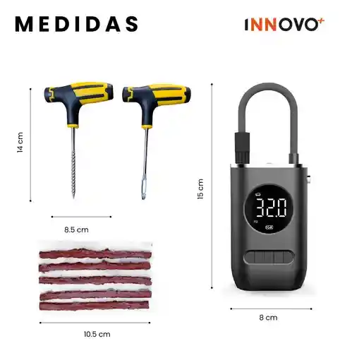 Compresor Portátil De Aire Recargable Alta Potencia Infla Llantas Rápido Con Despinchador Estuche