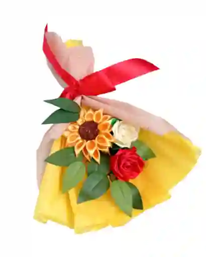 Ramo De Rosas Y Girasol Radiante Eterno