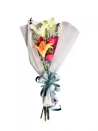 Bouquet Lirios Y Rosas Rojas