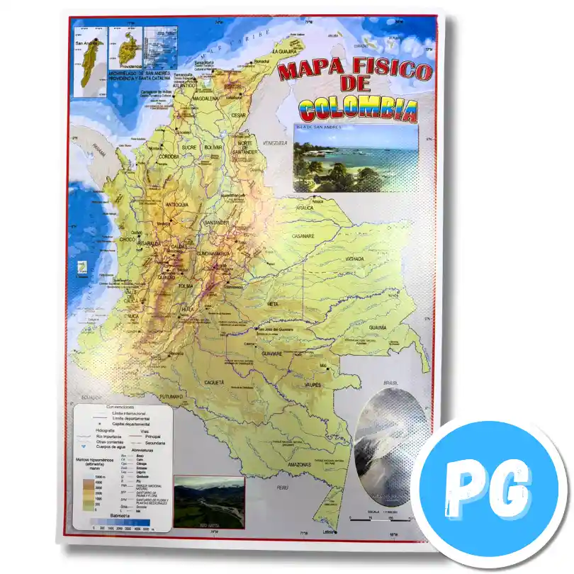 Afiche Medio Pliego Didactico Mapa De Colombia Geografico Vertical