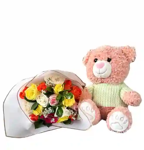 Combo Oso Y Bouquet Rosas Surtidas