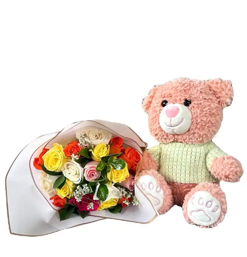 Combo Oso Y Bouquet Rosas Surtidas