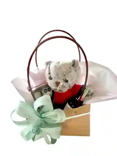 Ancheta Regalo Vino Chocolate Y Oso Peluche Con Saco