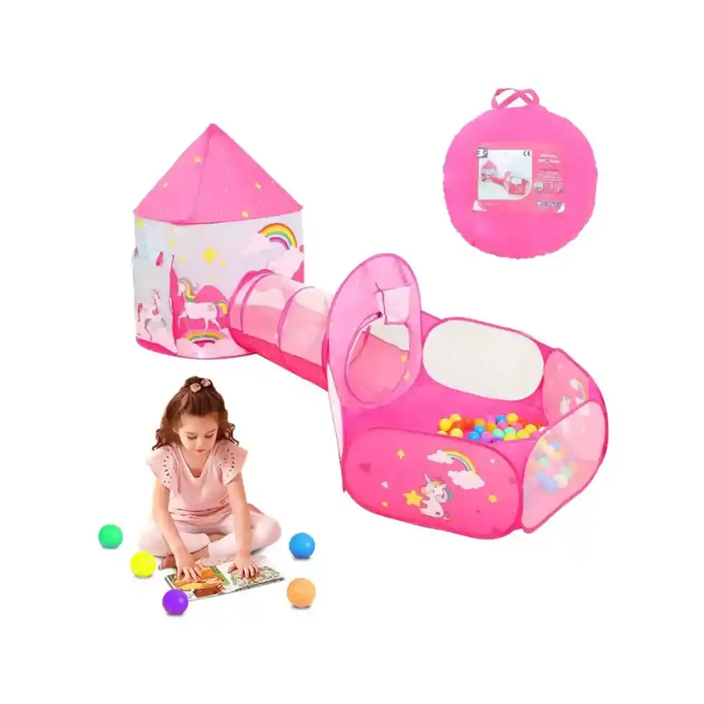 Carpa Infantil Castillo Unicornio Color Rosa V04
