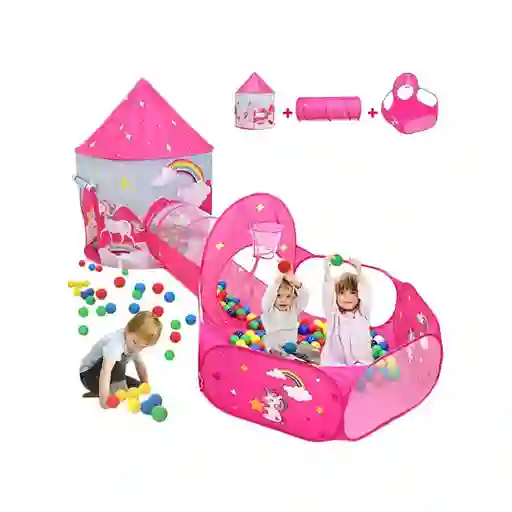 Carpa Infantil Castillo Unicornio Color Rosa V04
