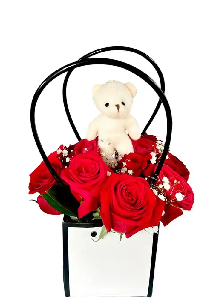 Cartera De Rosas Rojas Y Mini Oso