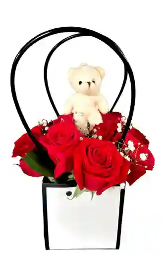 Cartera De Rosas Rojas Y Mini Oso