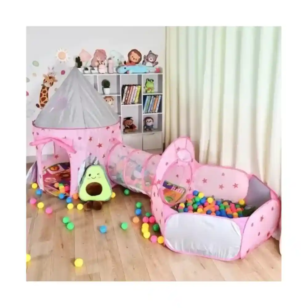 Carpa Infantil Castillo Con Túnel Rosado V03