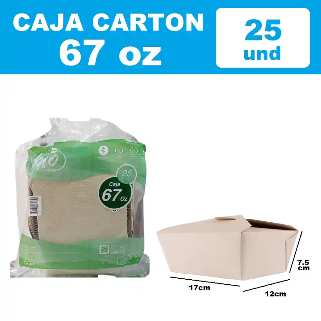 Caja Carton Grande 67onz Bioform X 25und