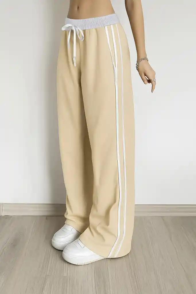 Joggers Deportivos De Cintura Alta Pretina Resortada Blanca