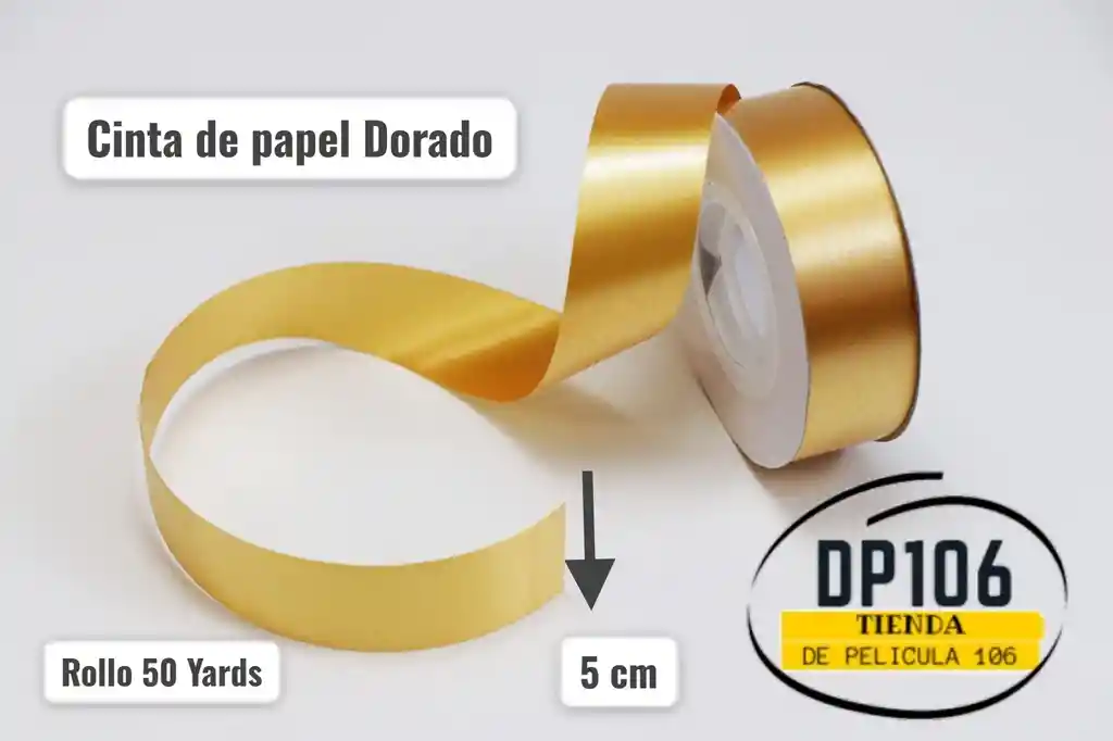 Cinta Dorado De Papel 50 Mm Ancho X 50 Yardas