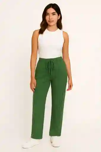 Pantalones Unicolor De Cintura Con Nudo Tejido De Canalé