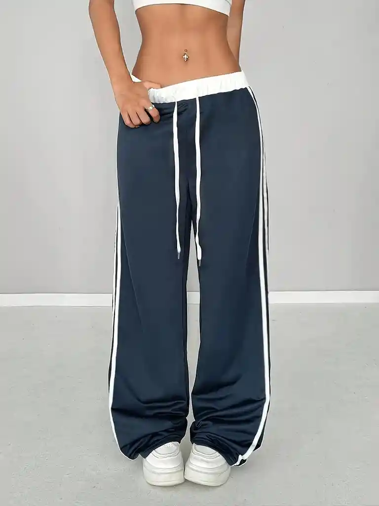 Joggers Deportivos De Cintura Alta Pretina Resortada Blanca