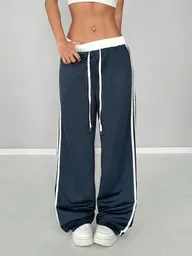 Joggers Deportivos De Cintura Alta Pretina Resortada Blanca