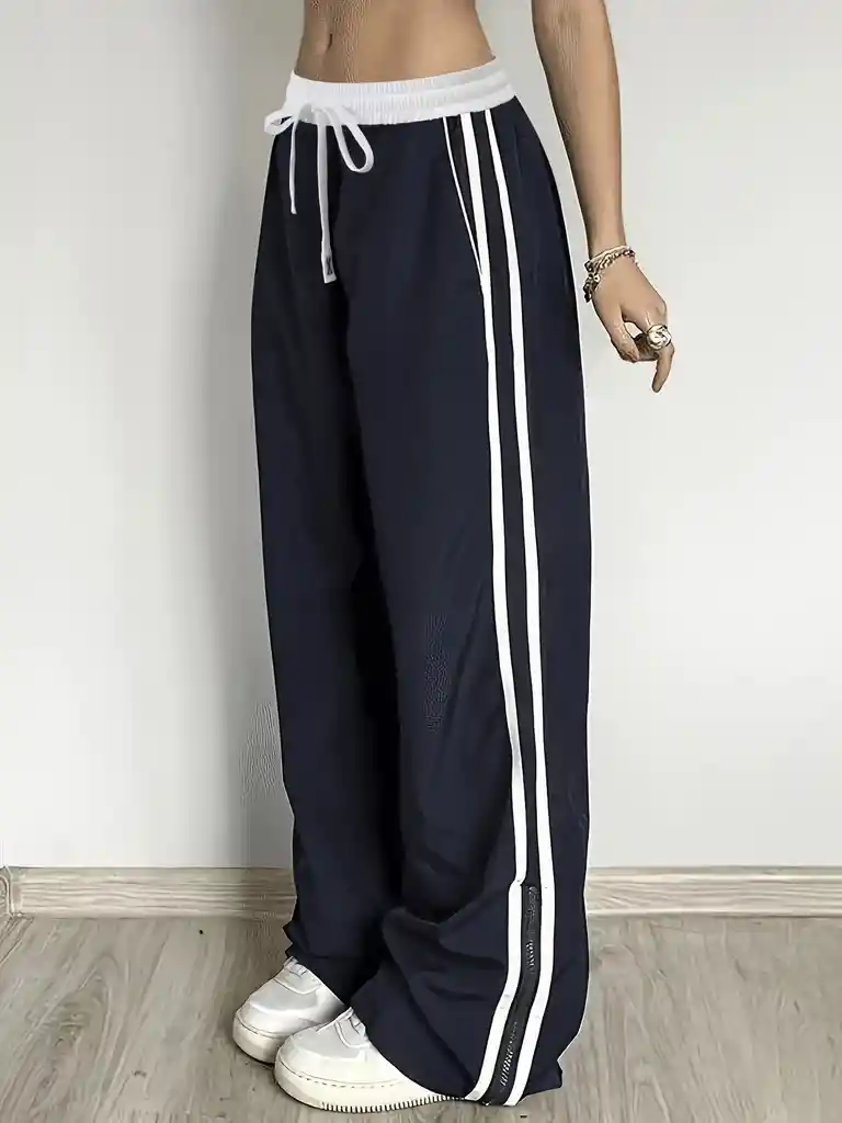 Joggers Deportivos De Cintura Alta Pretina Resortada Blanca