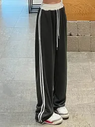 Joggers Deportivos Gris Oscuro De Cintura Alta Pretina Resortada Blanca