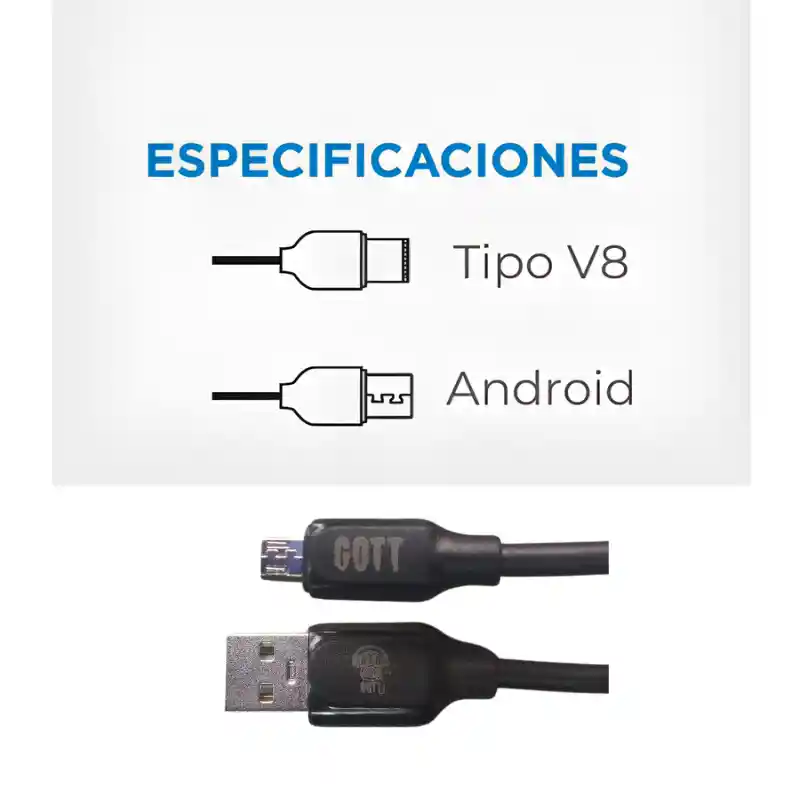 Cable Gott V8 2.1a Para Android 1 Metro, Carga Rápida