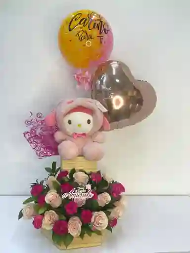 Hermoso Ramo De Rosa, Peluche Y Burbuja