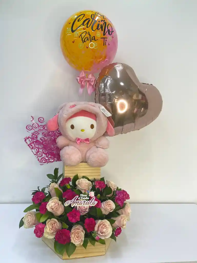 Hermoso Ramo De Rosa, Peluche Y Burbuja