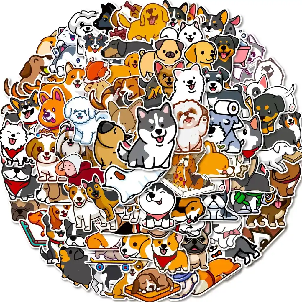 Calcomanías Perros Stickers De Vinilo Impermeables Perritos Animados X25