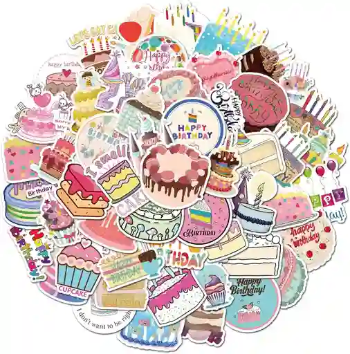 Calcomanías Happy Birthday Stickers De Vinilo Impermeables F/c X25