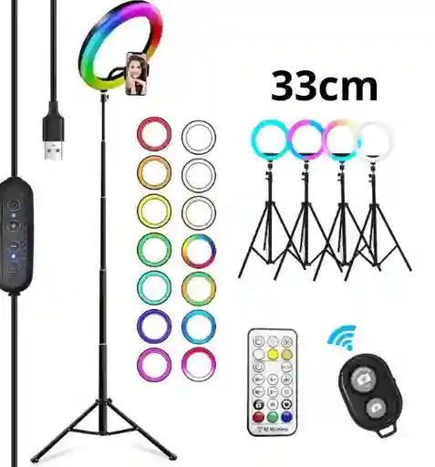 Aro De Luz 33cm Rbg + Soporte Metalico