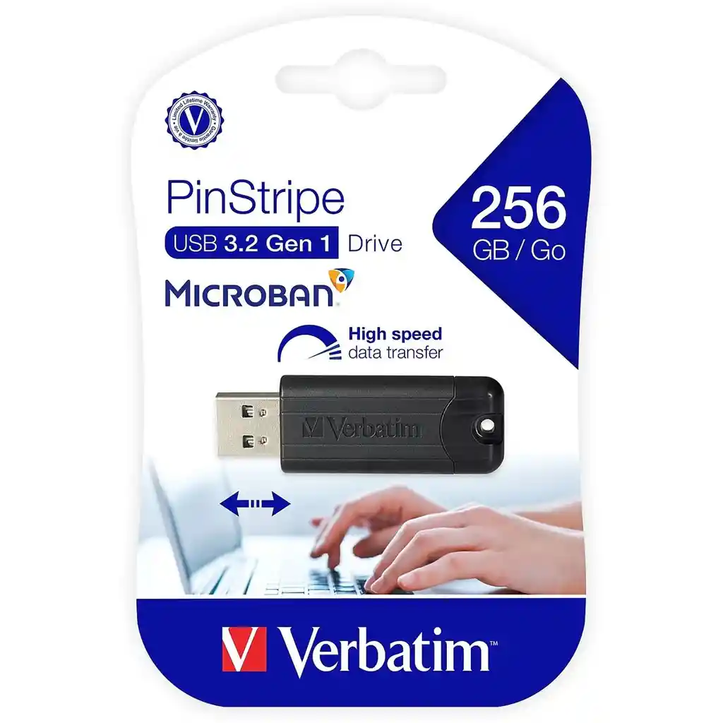Memoria Flash Usb 3.2 Retráctil Verbatim Pinstripe De 256gb