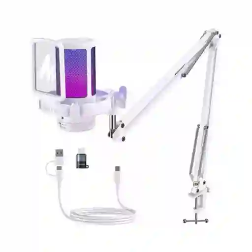 Maono Microfono Gamer Rgb Dgm20s Blanco Con Brazo