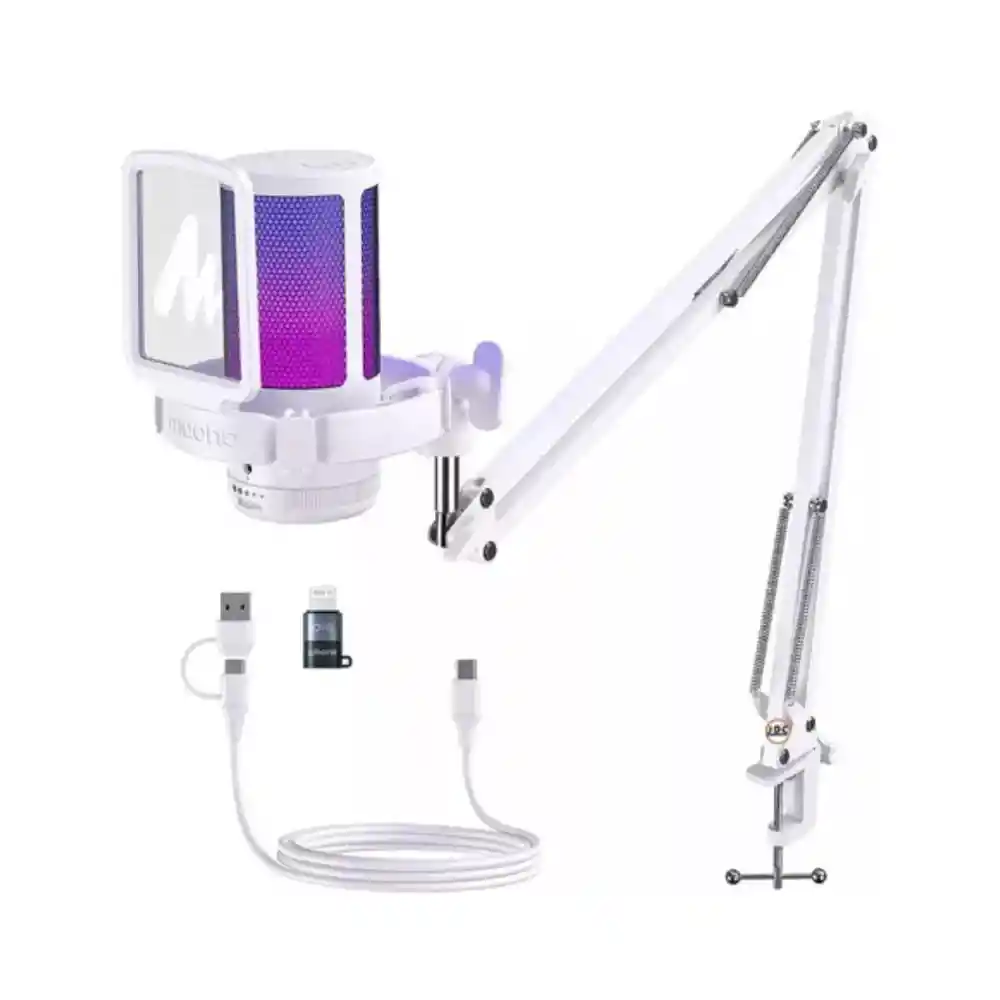 Maono Microfono Gamer Rgb Dgm20s Blanco Con Brazo