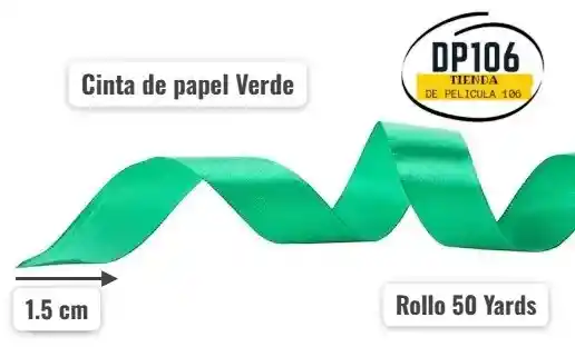 Cinta Verde De Papel 1.5 Cm Ancho X 50 Yardas