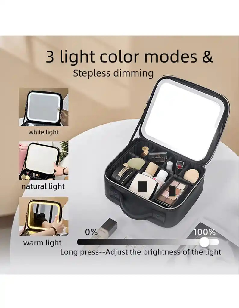 Estuche Portatil Maquillaje Luz Led Y Espejo Viaje