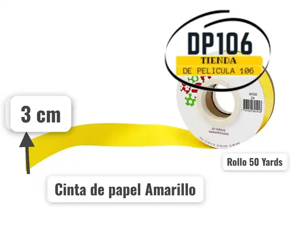 Cinta Amarillo De Papel 3 Cm Ancho X 50 Yardas