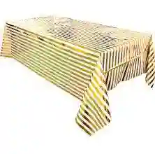 Mantel Fiesta Metalizado 183*137 A Rayas Blanco Dorado